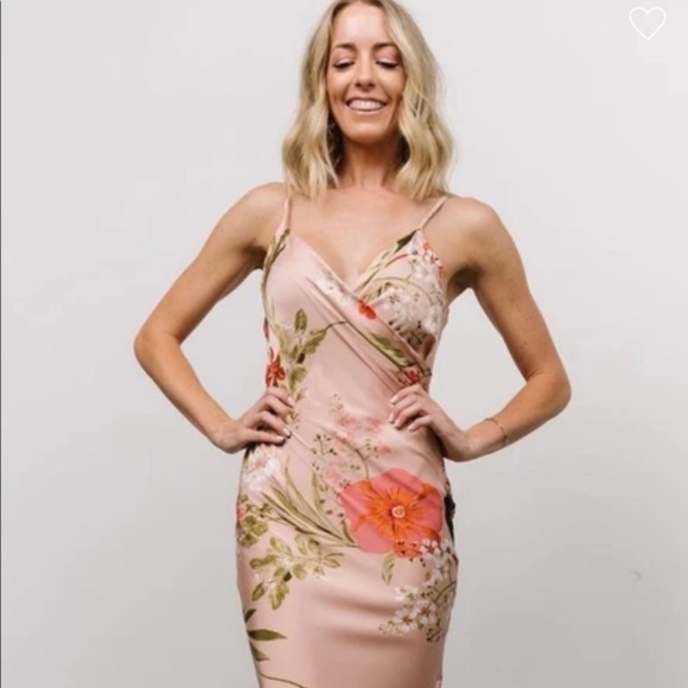 Baltic Born Kiara Satin Dress Blush Floral - Size Medium